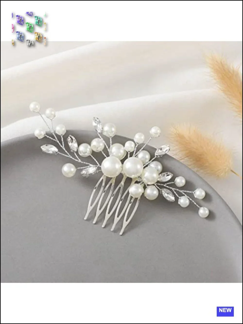 Pearl and Rhinestone Bridal Hair Side Comb for Women